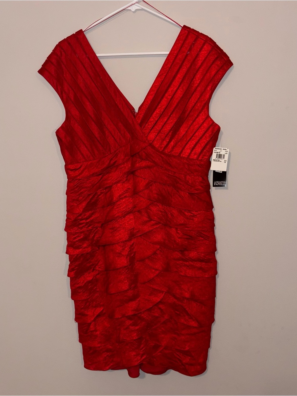 Adrianna Papell Red Ruffled V-Neck Cocktail Dress